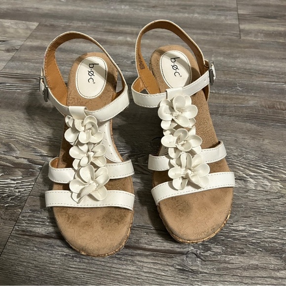 b.o.c. White and Tan Wedges with Floral Accents - Picture 2 of 5